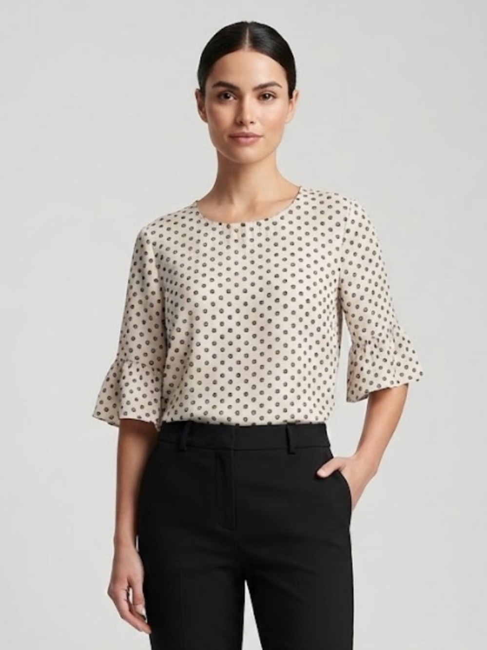 NWT J. Crew Cream Blouse with Black Polka Dots - Picture 5 of 5